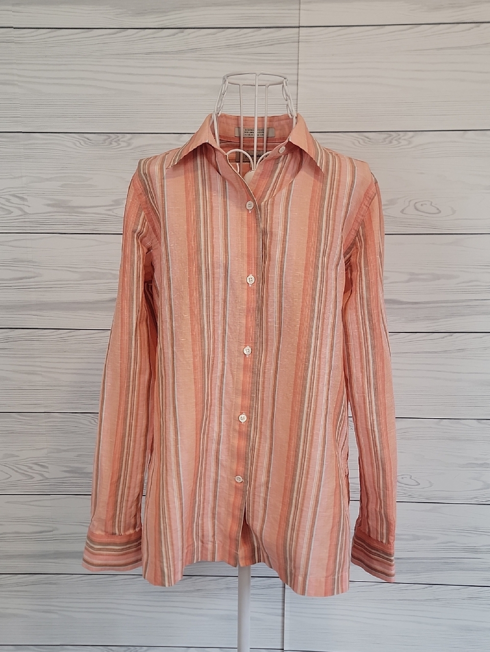 Faconnable  Striped Button-Down Shirt - Peach Womens Size M